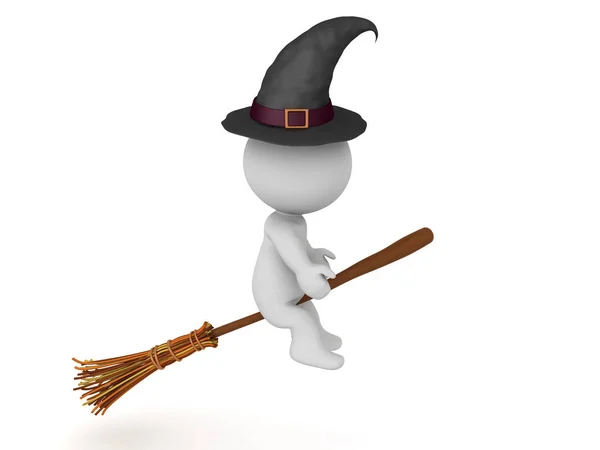 3D Witch flying on magical broom stick — Stock Photo, Image