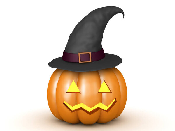 3D jack o lantern pumpkin with witch hat on top of it