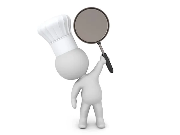 3D Chef holding up frying pan — Stock Photo, Image