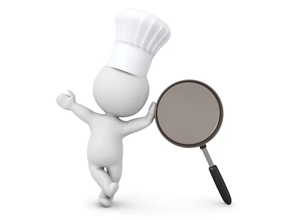 3D Шеф-повар опирается на сковородку — стоковое фото