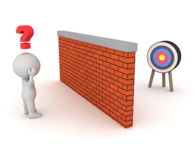 3D Karakter duvarın arkasındaki hedefe nasıl ulaşacağını düşünüyor