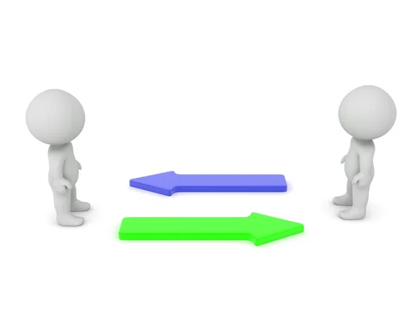 Two 3D Characters with red and blue arrows between them — Stock Photo, Image