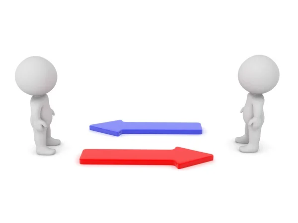 3D Characters with red and blue arrows between them — Stock Photo, Image