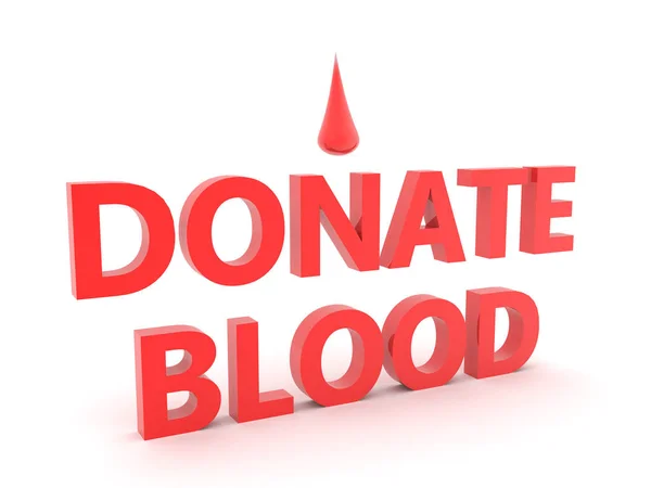 3D Red text saying donate blood with blood dropet above — Stock Photo, Image