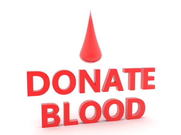 Texto en 3D diciendo donar sangre con gotita de sangre grande arriba — Foto de Stock