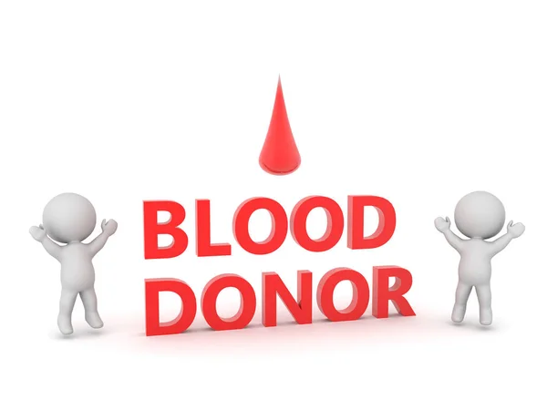 Personajes 3D saltando alrededor de texto diciendo donante de sangre — Foto de Stock