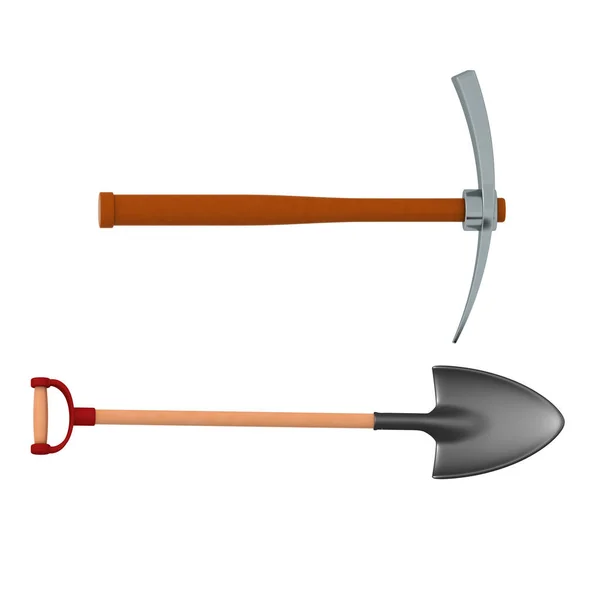 シャベルとピック斧の3Dレンダリング — ストック写真