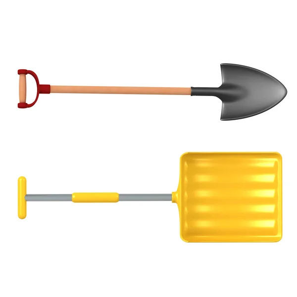 3D Rendering of shovel and now shovel — Stockfoto