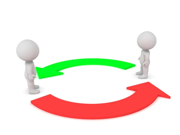 Twee 3D-karakters met rode en groene pijlen omcirkelden hen — Stockfoto