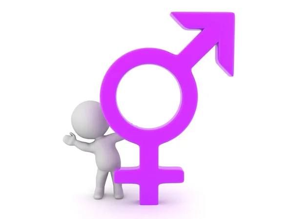 3d karakter zwaaien van achter transgender symbool — Stockfoto