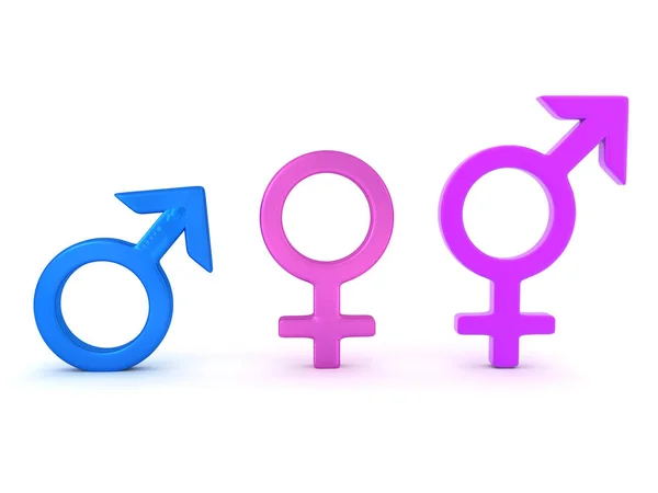 Rendering 3D di simboli maschili, femminili e transgender — Foto Stock