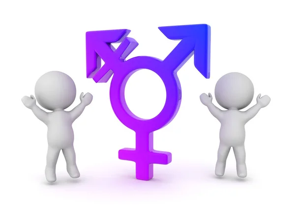 3D Character are happy next to transgender sign — Stock Photo, Image