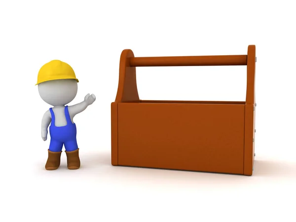 Worker Showing Tool Box Rendering Isolated White — Stock Photo, Image