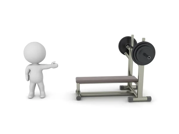 Character Showing Bench Press Rendering Isolated White — Stock Photo, Image