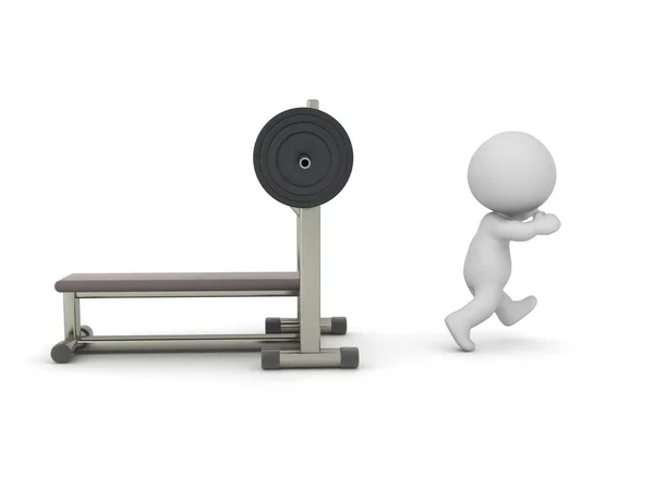 Character Running Away Bench Press Rendering Isolated White Press — Stock Photo, Image