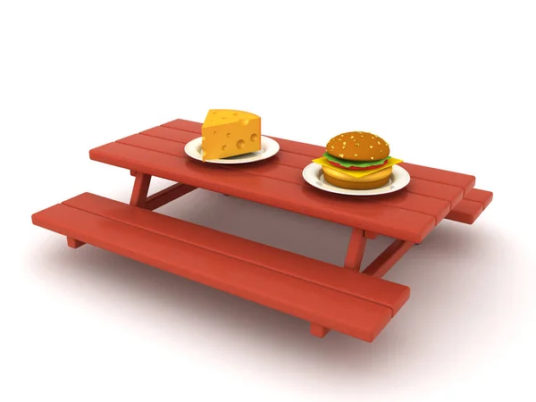 Renderen Van Voedsel Picknicktafel Rendering Geïsoleerd Wit — Stockfoto