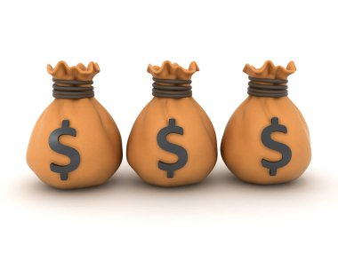 Üç para çantasının 3 boyutlu tasarımı. 3B görüntüleme beyaz üzerine izole edildi. 