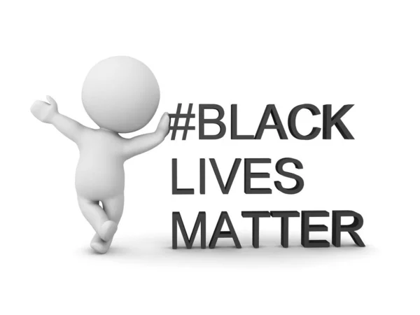 Character Leaning Black Lives Matter Text Rendering Isolated White — Stock Photo, Image