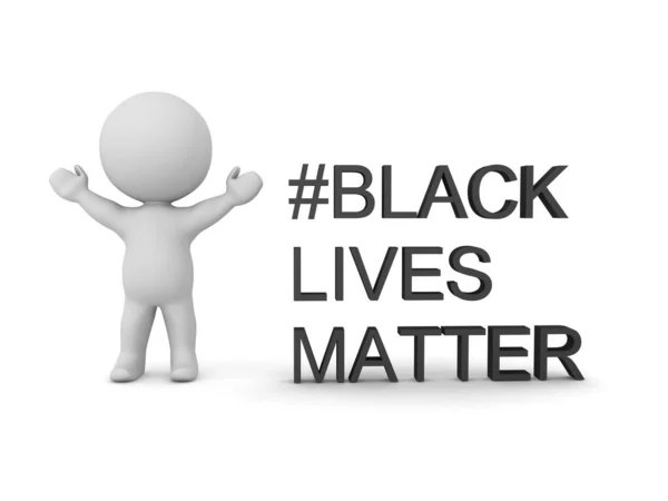 Happy Caracter Next Black Lives Matter Text Representación Aislada Blanco —  Fotos de Stock