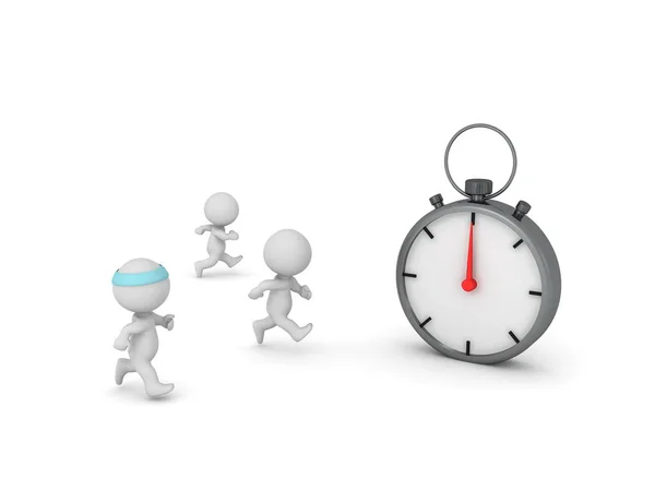 Characters Running Stopwatch Rendering Isolated White — Stock Photo, Image