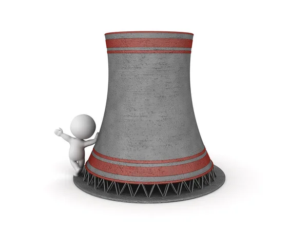 Character Leaning Nuclear Power Chimney Rendering Isolated White — Stock Photo, Image