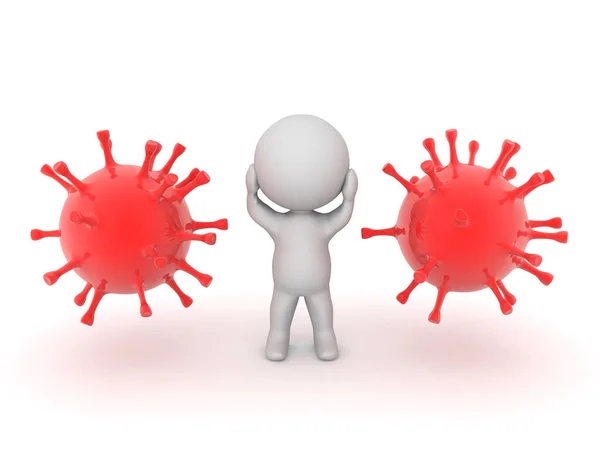 Character Stressed Red Virus Cell Rendering Isolated White — Stock Photo, Image