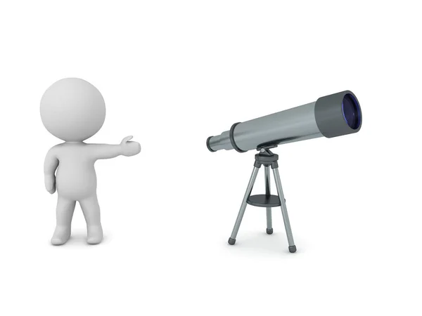3D字符显示一个望远镜 3D渲染隔离在白色上 — 图库照片