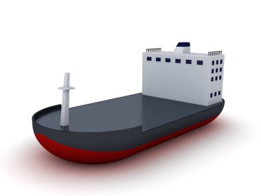 Kargo gemisinin 3 boyutlu görüntüsü. 3B görüntüleme beyaz üzerine izole edildi. 