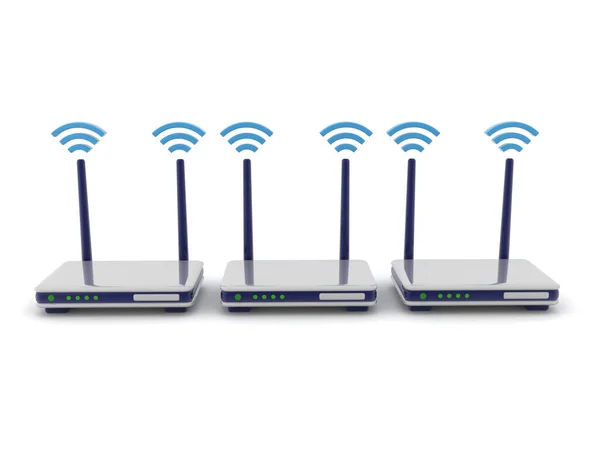 Rendering Three Routers Rendering Isolated White — Stock Photo, Image