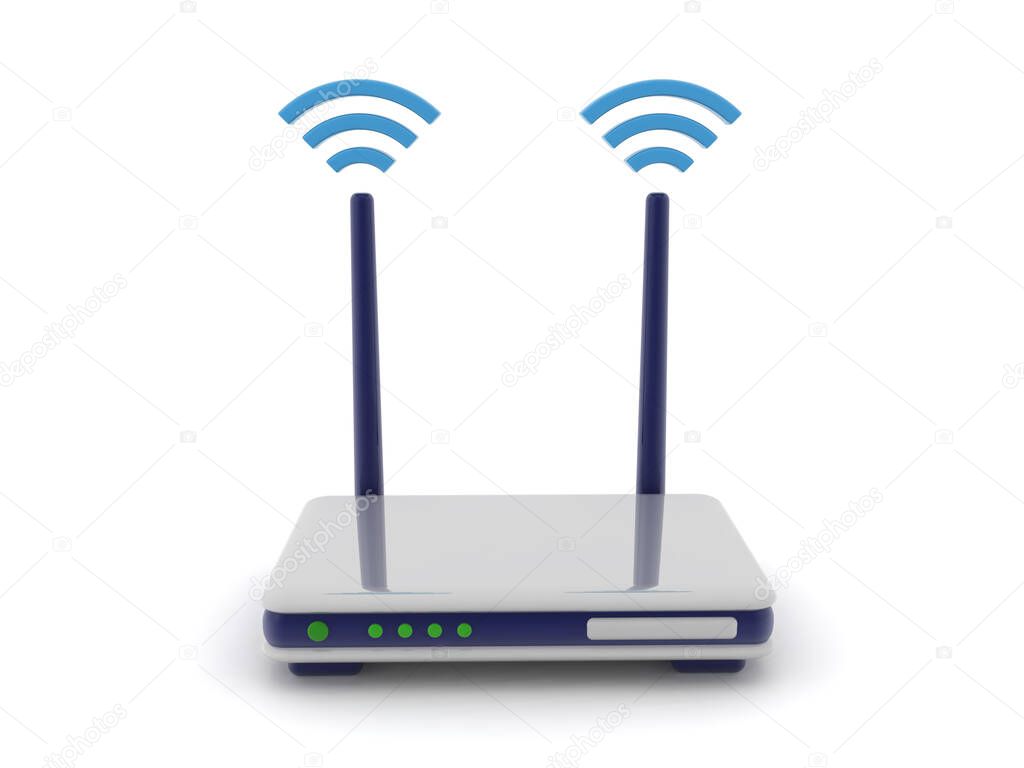 3D Rendering of a router. 3D Rendering isolated on white. 