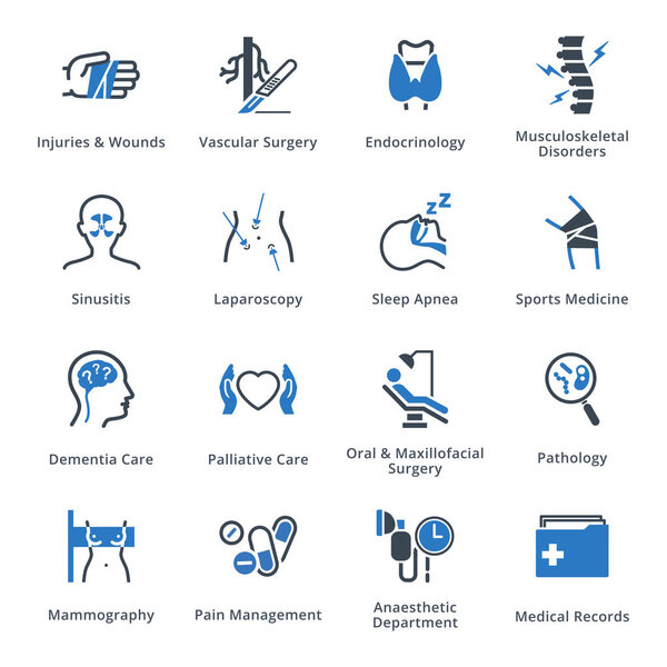 This set contains medical services and specialties icons that can be used for designing and developing websites, as well as printed materials and presentations.