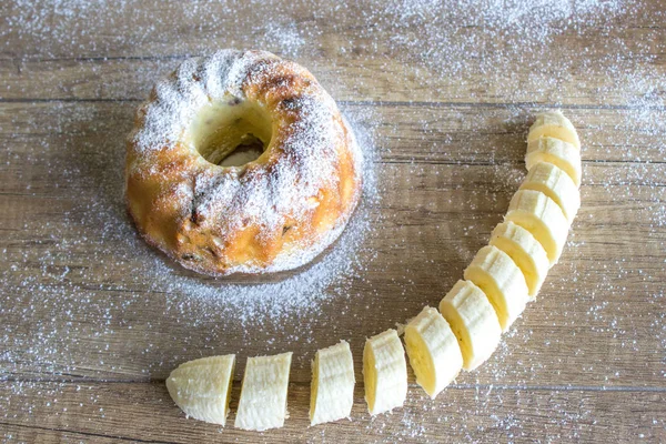 Banana Pie Sprinkled Powdered Sugar — Stock Photo, Image