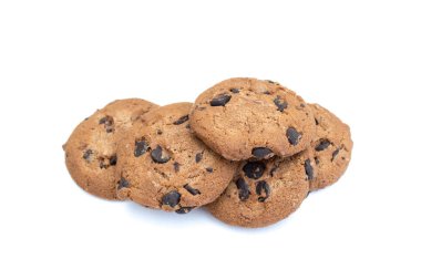 Tanımlama bilgilerini, izole beyaz zemin üzerine çikolatalı kurabiye