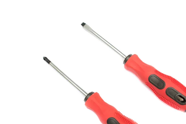 黑色和红色螺丝刀隔离在白色背景 用于修理和拧紧螺丝的螺丝刀 — 图库照片