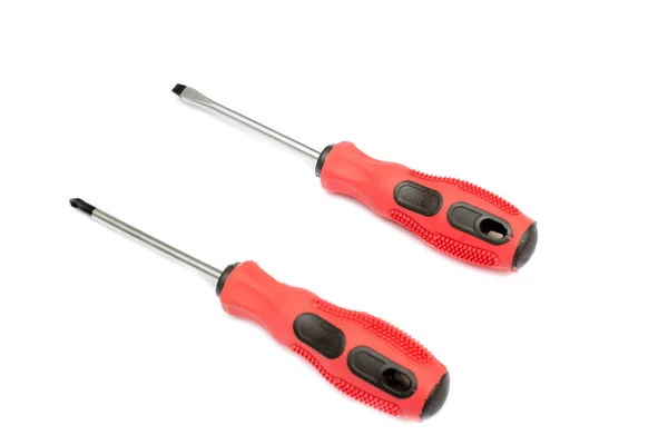 Siyah ve kırmızı beyaz arka plan üzerinde izole tornavida. Tornavida vida sıkma ve tamir için