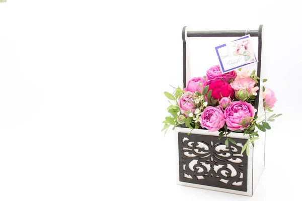 Buquê Flores Uma Caixa Presente Booker Rosas Para Dia Mãe — Fotografia de Stock