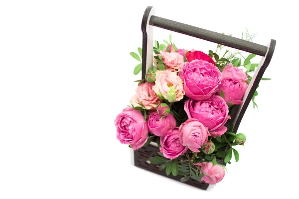 Bouquet Fleurs Dans Une Boîte Cadeau Booker Roses Pour Fête — Photo