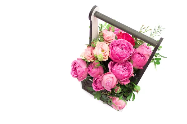 Bouquet Fleurs Dans Une Boîte Cadeau Booker Roses Pour Fête — Photo