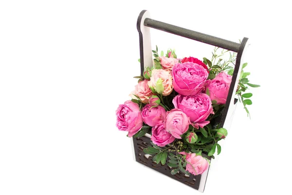 Bouquet Fleurs Dans Une Boîte Cadeau Booker Roses Pour Fête — Photo