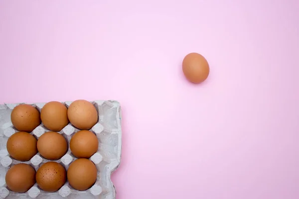 Яйця Яйця Рожевому Тлі Яйця Лотку — стокове фото