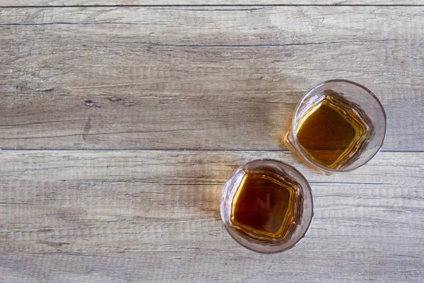 Copo Uísque Bourbon Sobre Fundo Madeira Uísque Num Copo Bebida — Fotografia de Stock