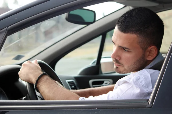 Jovem Atraente Homem Negócios Carro Condução — Fotografia de Stock