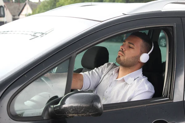 Tired Driver Listening Music — Stock Photo, Image