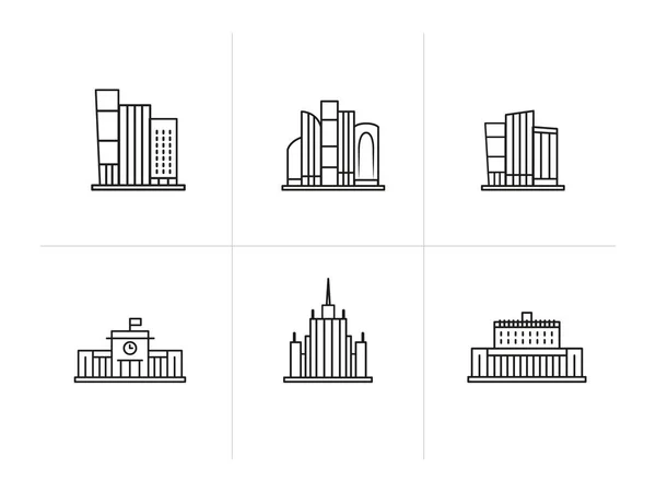 Conjunto vectorial de iconos negros planos de edificios — Vector de stock