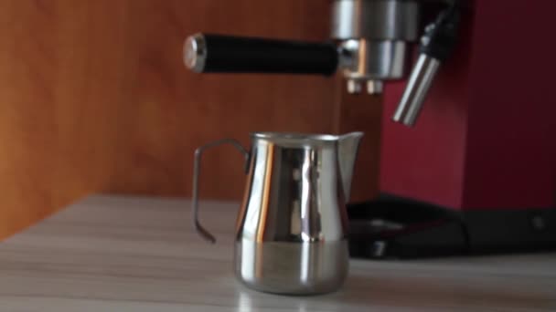 Making Cappuccino Female Hands Pouring Milk Pitcher Serving Coffee Milk — Stock Video