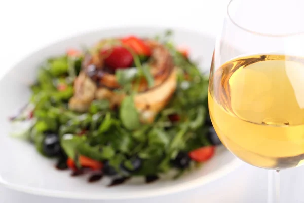 White Wine Glass Food Background Vegetable Salad — Stock Photo, Image