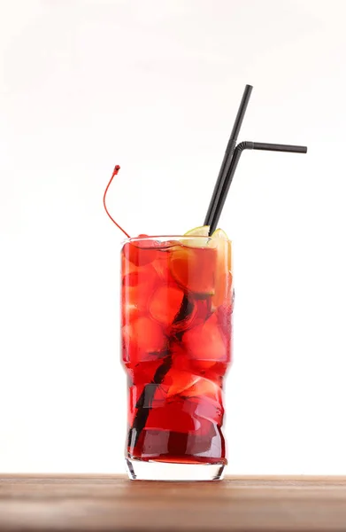 Cocktail Álcool Frio Com Granadina Cubos Gelo — Fotografia de Stock
