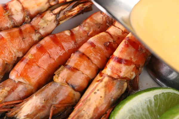 Set Delicious Fried Tiger Shrimps — Stock Photo, Image