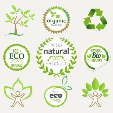 Vektör soyut yeşil etiket tasarım şablonları kümesi. Tüm öğeleri ayrı katmanlarda vardır. Vektör, resimde eps10