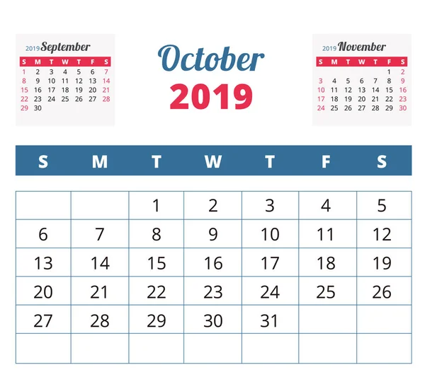 Monatliche Kalendergestaltung Vektor Illustration — Stockvektor